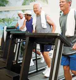 Senior men exercising in gym